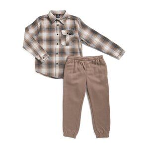 VOLCOM Fossil Big Boys 2pc Long Sleeve Flannel Shirt And Joggers Set